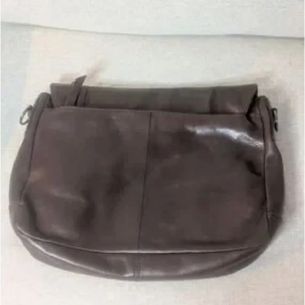 Men's Dark Brown Leather Messenger Satchel with Buckle Accents